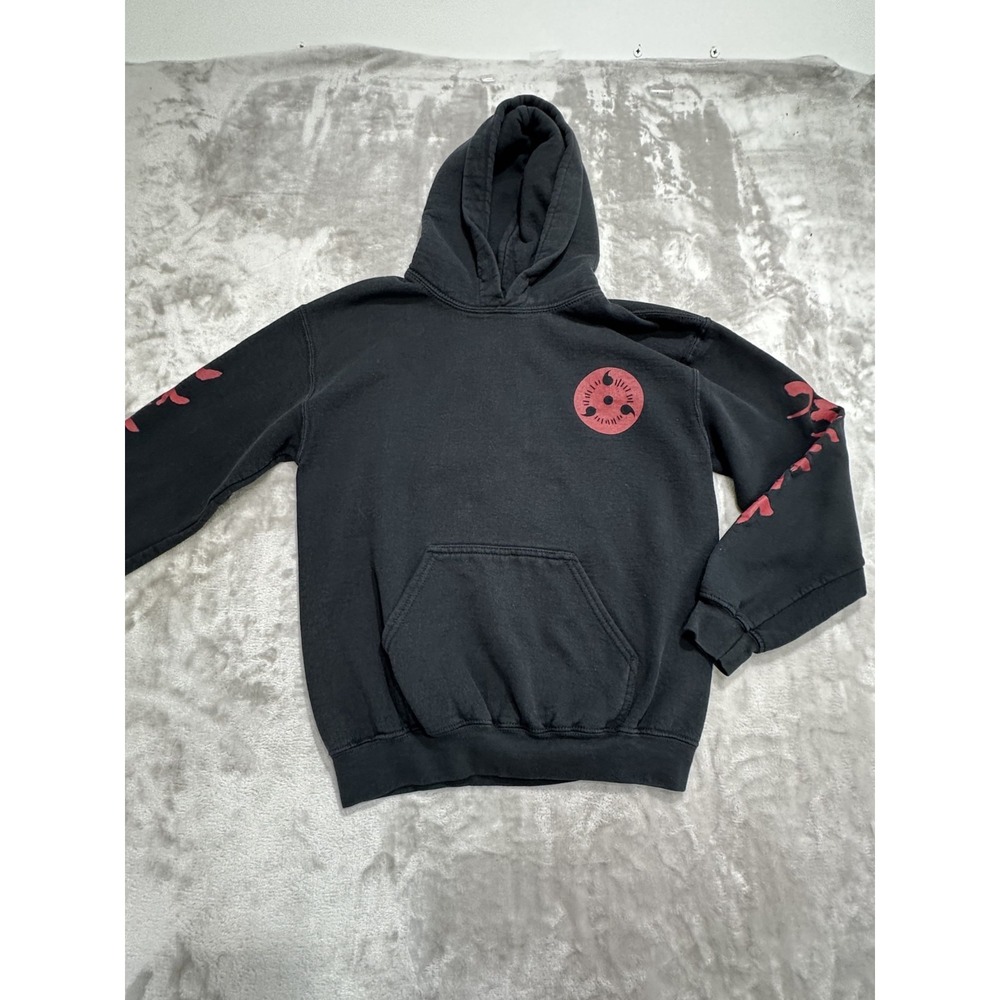 Naruto Shippuden Hoodie Boys Size Large Black Full Sleeve Print Hooded See Flaws